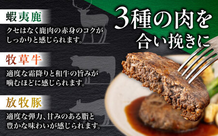 【蝦夷鹿×牧草牛×放牧豚】ハンバーグ 10個  鹿肉 牛肉 豚肉 小分け 冷凍 北海道 [AXBP004]