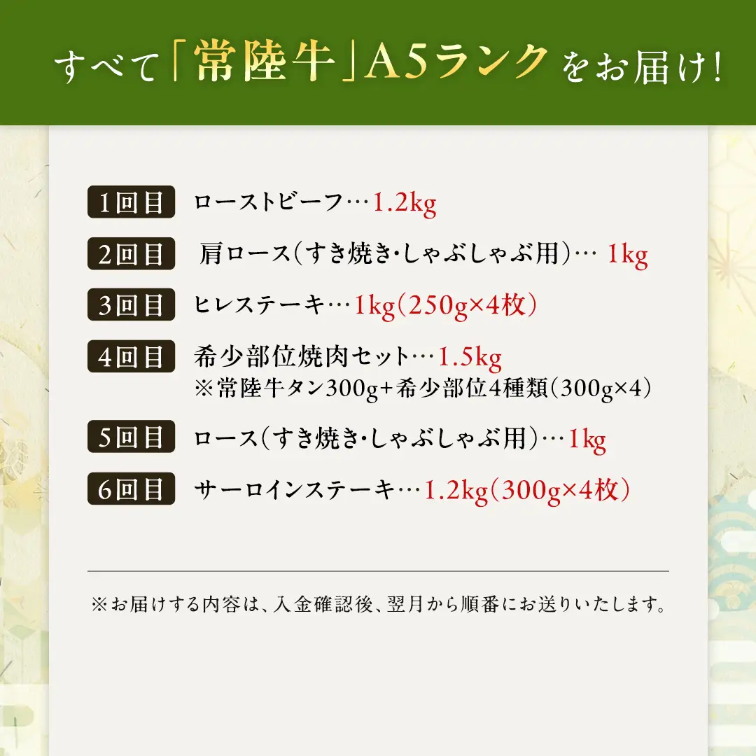 【 定期便 6ヶ月 連続 】 常陸牛 最高級 A5 ランク のみ プレミアム コース 茨城県共通返礼品 黒毛和牛 国産黒毛和牛 和牛 国産 牛肉 牛 お肉 肉 ひたち牛 [CD033sa]