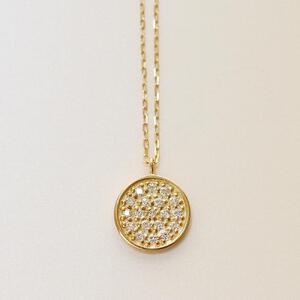 【K10イエローゴールド ラボダイヤモンドネックレス】0.095ct パヴェの輝きが美しいサークルデザイン 長さ50cm K10-N002 ネックレス