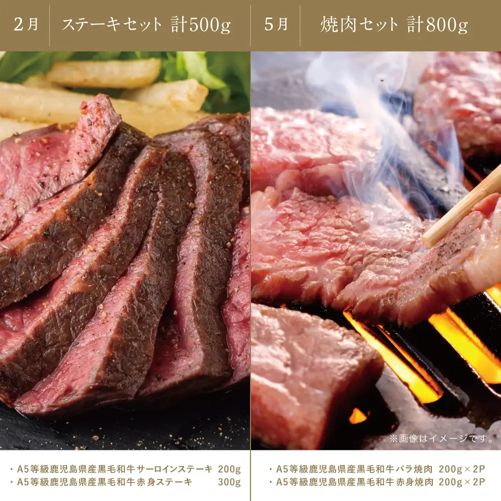 【特撰定期便 全4回】A5等級鹿児島黒毛和牛定期便 A5 A5等級 ステーキ サーロイン 赤身 ヒレ バラ 焼肉 BBQ ブロック肉 ロース肉 すき焼き しゃぶしゃぶ お肉 鹿児島県産 カミチク 黒毛和牛 牛肉 定期便 定期コース 冷凍