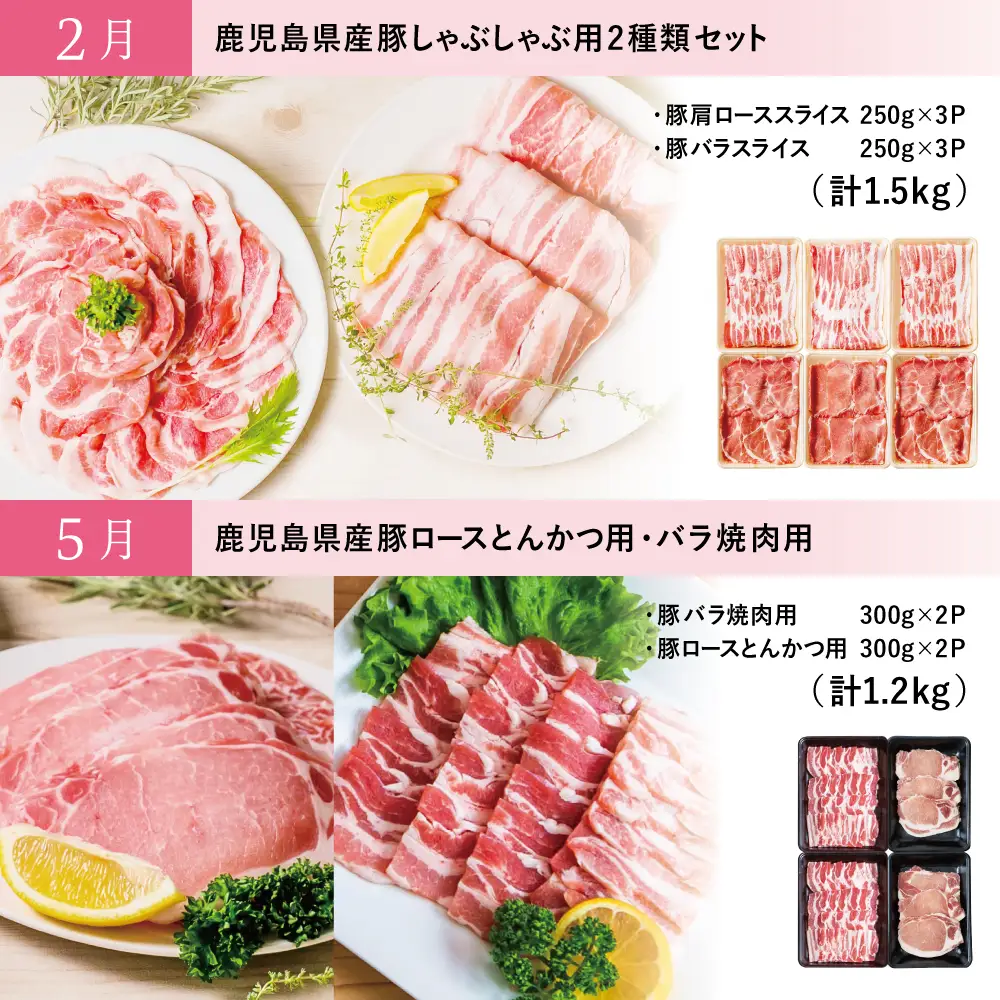 【モリモリ定期便】鹿児島県産豚よりどり定期便（全4回） しゃぶしゃぶ 生姜焼き とんかつ トンカツ バラ ロース お肉 小分け 冷凍 定期便 カミチク
