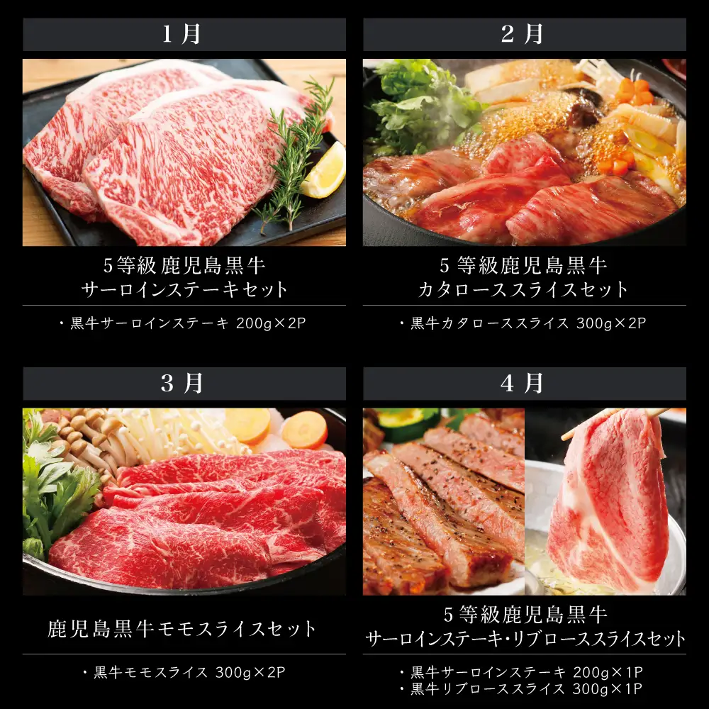 【JA食肉かごしま】鹿児島黒牛 定期便（全12回） かごしまブランド 黒毛和牛 和牛 牛肉 お肉 霜降り 赤身 ステーキ 焼肉 焼き肉 バーベキュー BBQ すき焼き しゃぶしゃぶ 食べ比べ 定期便 JA食肉かごしま 南さつま市
