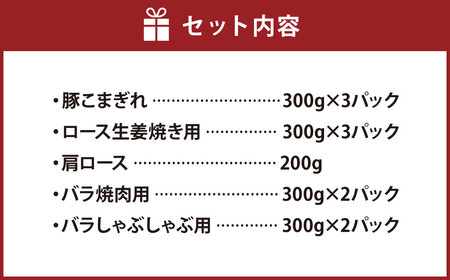 熊本県産 火の君ポークR 詰合せ 計約3.2kg 豚肉 肉 ブランド豚 豚こま ロース 肩ロース バラ 生姜焼き 焼肉 冷凍