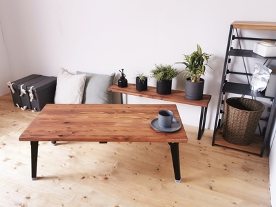 無垢材 折りたたみローテーブル ブラウン 約W100×D50cm [2498]