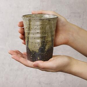 信楽焼 陶器製フリーカップ / タンブラー ペアセット（山河 /紅ハケメ）