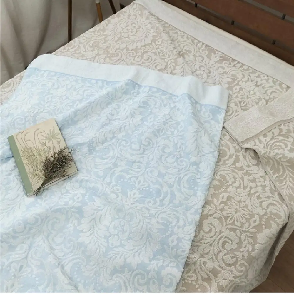 【 ブルー 】 高級ジャガード織りタオルケット シングルサイズ（140×190cm） SNT-10T-BL