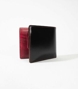 キプリス本革製コードバンｘシラサギレザー二つ折り財布　カラー：ブラックｘレッド 【kt026-014-1】