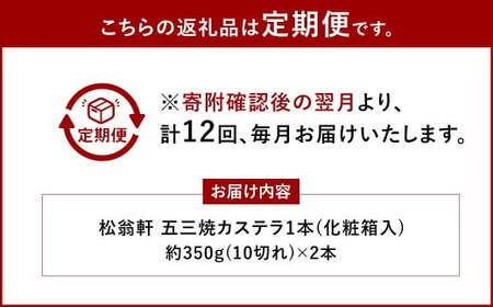 【全12回定期便】五三焼カステラ 2本 (化粧箱入) ／ カステラ かすてら 洋菓子 デザート スイーツ おやつ 松翁軒 お取り寄せ お土産 長崎県 長崎市