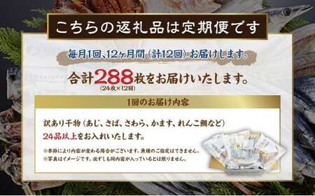 【全12回定期便】長崎出島屋お任せ 訳あり干物24枚 ／ わけあり わけあり 理由あり ひもの 海鮮 魚介 魚 肴 つまみ おかず 長崎県 長崎市