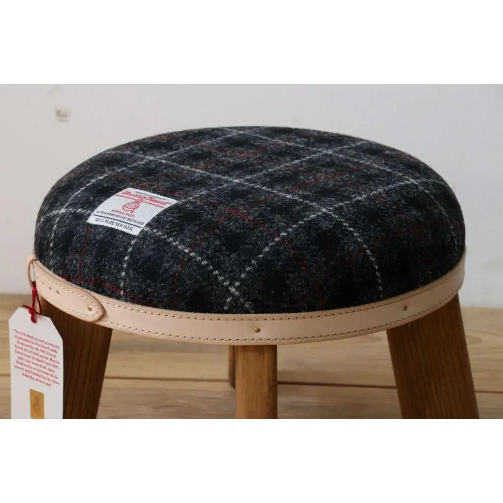 まぁるいスツール【ブラック＆グレーチェック】 子供 椅子イスキッズ HARRIS TWEED（ハリスツイード）家具