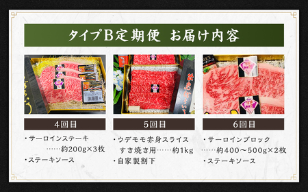 【全6回定期便】出島ばらいろ定期便 タイプB ／ ヒレ サーロインステーキ 霜降り あぶり焼き すき焼き ウデ スライス モモ  サーロインブロック 和牛 国産 お肉 肉 長崎県