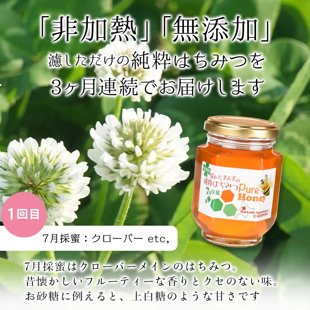 【定期便・頒布会】3ヵ月連続お届け！東神楽産採れたまんまの純粋はちみつ 240ｇ