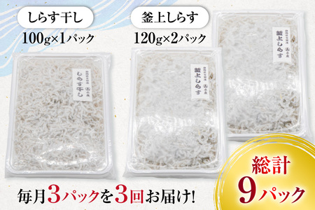 3回 定期便 駿河湾産 しらす干し 100g×1 釜上げしらす 120g×2 計3パック [マルあ水産 静岡県 吉田町 22424640]