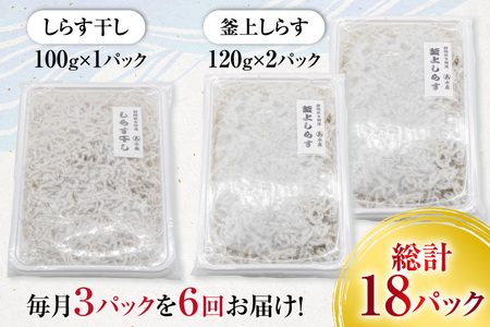 6回 定期便 駿河湾産 しらす干し 100g×1 釜上げしらす 120g×2 計3パック [マルあ水産 静岡県 吉田町 22424641]