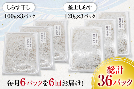 6回 定期便 駿河湾産 しらす干し 100g×3 釜上げしらす 120g×3 計6パック [マルあ水産 静岡県 吉田町 22424643]