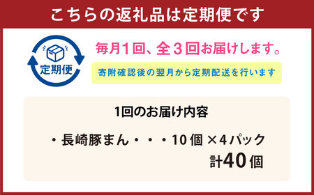 【全3回定期便】長崎ぶたまん 40個 (40個×3回) 合計120個 ／ ミニサイズ ぶたまん 豚まん ブタまん 中華まん 肉まん 国産豚 おやつ 朝食 軽食 レンジ 冷凍 定期便 長崎