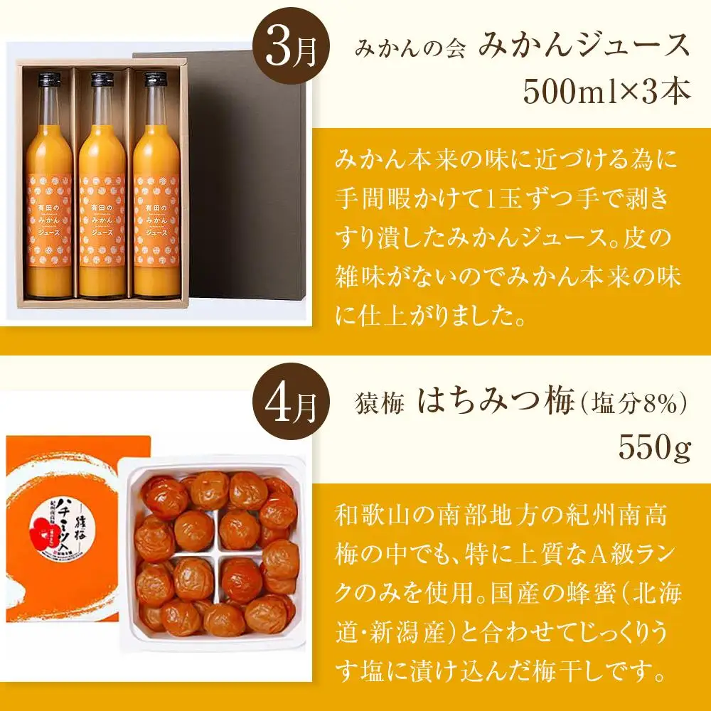 全6回 有田川町から贅沢定期便（1月～6月発送）フルーツ うなぎ スイーツ 梅干し など