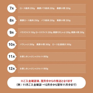 【12ヶ月定期便】宮崎県川南町産豚肉　放牧豚定期便A（放牧黒豚入り） 【 豚 肉 豚肉 黒豚 国産 九州産 宮崎県産 川南町 加工品 セット 送料無料 】