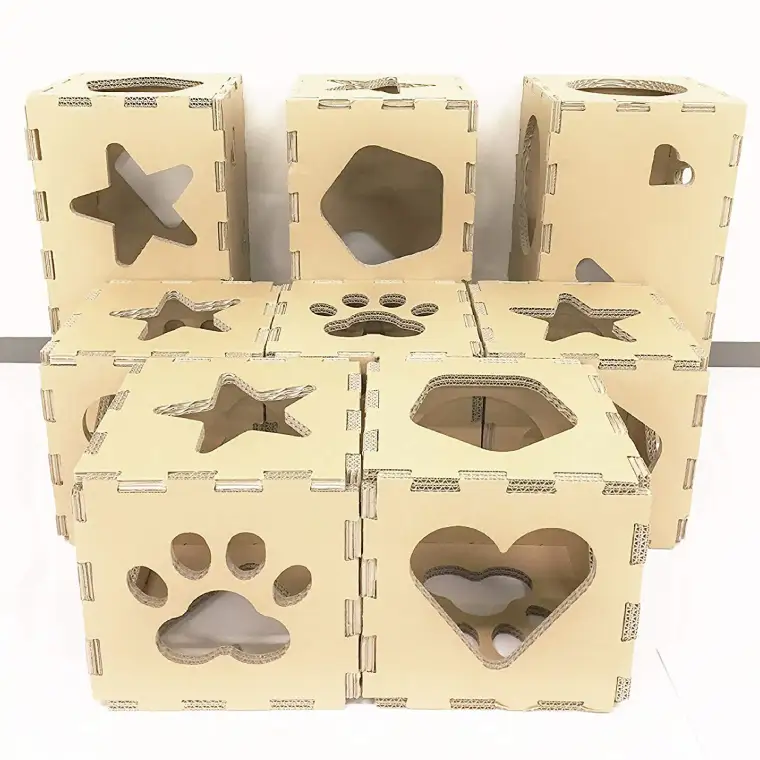 キャットタワー ペット用ダンボール【 猫用品 遊具 室内運動 かわいい インテリア 組立式 強化段ボール】(CX016)