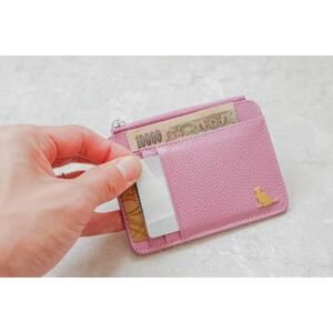 ミニ財布　コンパクト財布　小さい財布　薄い財布　薄型財布　本革　猫　ねこ　軽い　レザー 【パープル】