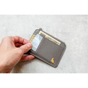 ミニ財布　コンパクト財布　小さい財布　薄い財布　薄型財布　本革　猫　ねこ　軽い　レザー 【グレージュ】