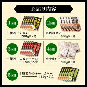 【5回定期便】清水町自慢のカレー食べ比べ定期便 【レトルトだから温めるだけ カレー 常備食 保存食 ブランド牛 防災 備蓄 牛肉カレー 国産 ごはんのお供 キャンプ飯 十勝若牛 ブランド牛 赤身肉 レトルトカレー カレー 備蓄 災害 キャンプ飯 温めるだけ 湯煎 国産 惣菜 牛肉カレー ビーフカレー 贈り物 お取り寄せ 北海道 清水町】_S999-0004