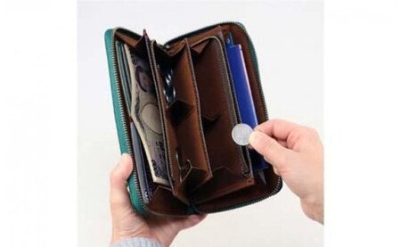 豊岡工房　牛革コインが分けられる長財布（3774-03）オリーブ