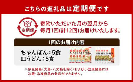 【全12回定期便】《具材付》長崎冷凍ちゃんぽん (5食)・皿うどん (5食) 総計120食 (10食×12回) ／ 長崎ちゃんぽん 長崎皿うどん チャンポン 麺 麺類 簡単調理 長崎名物 ご当地 セット 詰合せ 長崎 長崎県 長崎市