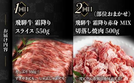 【固定月にお届け】飛騨牛 5回定期便 （スライス すき焼き しゃぶしゃぶ 焼肉 牛串 ）5回 お楽しみ 食べ比べ 牛肉 肉 和牛[Q1675yx]