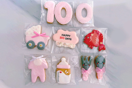 百日祝いのアイシングクッキーセット【ピンク】 [0138]