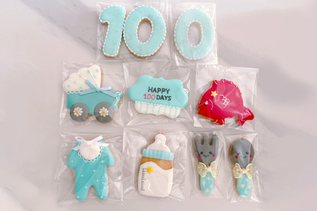 百日祝いのアイシングクッキーセット【ブルー】 [0139]
