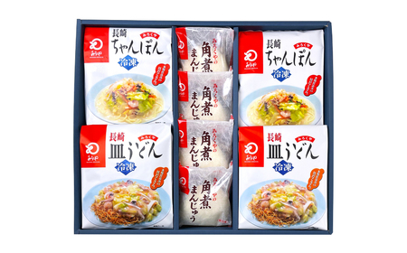 【全12回定期便】具材付き！長崎ちゃんぽん・皿うどん揚麺・角煮まんじゅう 詰合せ ／ 3種 チャンポン 長崎皿うどん 麺類 麺 角煮まん 角煮饅頭 惣菜 みろくや 長崎県 長崎市
