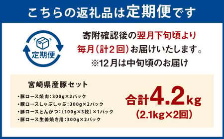 【2ヶ月定期便】＜宮崎県産豚セット（計2.1kg×2回）＞ お申込みの翌月下旬頃に第一回目発送（12月は中旬頃）【c1382_mc_x3】 豚肉 お肉 肉 新生活応援 卒業祝い 就職祝い 入学 卒業 お花見 引越し