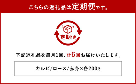 【全6回定期便】長崎和牛 焼肉 セット カルビ ロース 赤身 約600g (各200g) ／合計3.6kg 国産 肉 牛肉 和牛 お肉 長崎県 長崎市