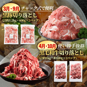 i1008 ＜定期便・計12回(連続)＞黒毛和牛黒豚定期便(総計約10.7kg以上) 国産 九州産 鹿児島産 黒毛和牛 牛肉 国産牛 黒豚 豚肉 サーロイン ステーキ 切り落とし 切落し しゃぶしゃぶ すき焼き 定期便 12回 冷凍配送 【スターゼン】
