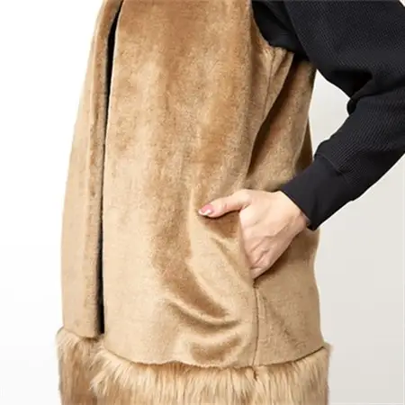 OKADA TEXTILE エコファー切り替え ロングベスト　キャメル_装飾品・工芸品 女性・レディース 洋服 _【1551359】