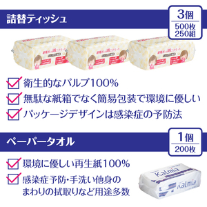 備蓄用 ペーパーセット 詰め合わせ トイレットペーパー シングル 6個 詰替 ティッシュ 500枚250組 3個 ペーパータオル 200枚 1個 約1ヶ月分 約4人分 コンパクト 日本製 防災 備蓄 日用品 消耗品 生活用品 富士市 [sf094-001]