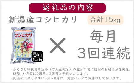 こしひかり 新潟産 コシヒカリ 5kg 毎月3回 連続でお届けします。定期便 米 お米 こめ コメ ごはん 新潟 白米 コシヒカリ ブランド米 銘柄米 お取り寄せ 産地直送 