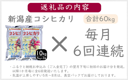 こしひかり 新潟産 コシヒカリ 10kg 毎月6回 連続でお届けします。定期便 米 お米 こめ コメ ごはん 新潟 白米 コシヒカリ ブランド米 銘柄米 お取り寄せ 産地直送 