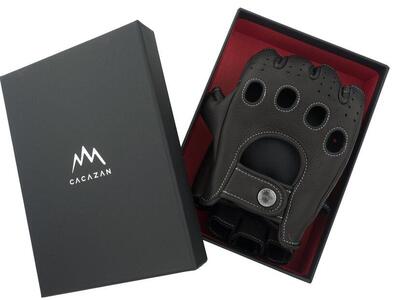 ドライビンググローブ ハーフフィンガー  カカザン  CACAZAN 革手袋 レザーグローブ 【カラー：ブラック×ブラック／サイズ：L】