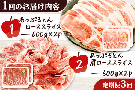 《定期便3ヶ月》 秋田県横手市産 あっぷるとん ローススライス＆肩ローススライス詰合せ 合計2.4kg（600g×各2パック） 豚肉