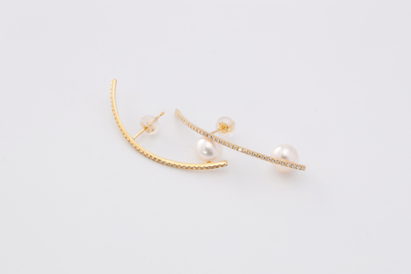【K18】7.0-7.5mm アコヤ真珠 ダイヤロングピアス/No.118