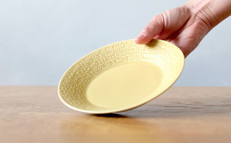 【波佐見焼】PATTERNED PLATE ペア 2色セット yellow ＋ greige 【BIRDS’ WORDS】[CF066]