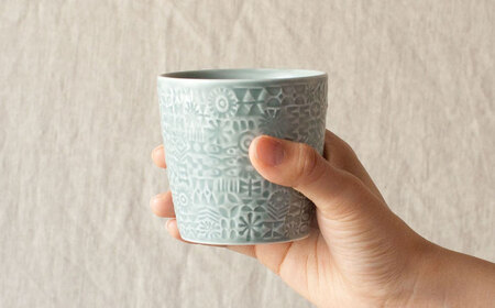 【波佐見焼】PATTERNED CUP ペア2色セット squall gray + antique rose　【BIRDS’ WORDS】[CF070]