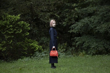 OBI MINI（革のカシミヤ 郡上市産明宝鹿革バッグ）ブルーグレイ