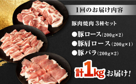 【12回定期便】ナルちゃんファーム豚肉焼肉セット 毎月1kg / 豚肉 豚ロース モモ バラ 焼肉 / おおむら夢ファームシュシュ [ACAA341]