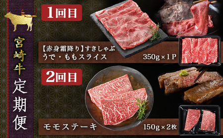 コクと旨味の宮崎牛定期便 S(隔月5回)_T70-5-6501_(都城市) 宮崎牛 牛うで 牛もも スライス モモステーキ ロースステーキ 切り落とし 肩ローススライス 定期便