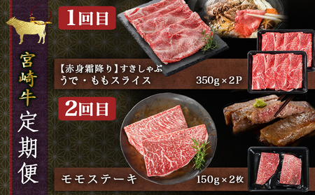 コクと旨味の宮崎牛定期便 L(隔月5回)_T110-5-6501_(都城市) 宮崎牛 うで・ももスライス/モモステーキ/ロースステーキ/ 切落し/肩ローススライス 隔月お届け 定期便