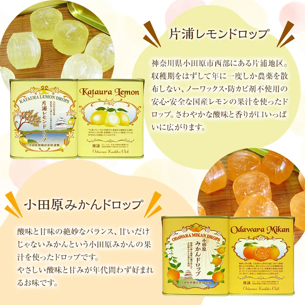 【小田原のフルーツ果汁を使ったドロップ3種類×2個セット】口に入れるとフルーツの香りが広がるドロップ。【 ドロップ 神奈川県 小田原市 ドロップ】