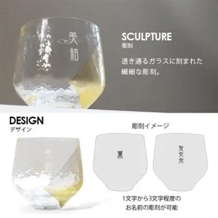 【彫刻名入れ 江戸硝子 八千代窯】手づくりのぬくもりフリーグラス[金箔]　T-13【1547883】
